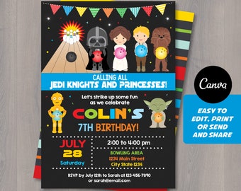 Editable, Star Wars Bowling Birthday Invitation, Star wars Bowling Party, Canva Template, INSTANT DOWNLOAD