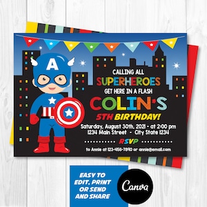 Editable, Superhero Birthday Invitation, Superhero  party, Superhero party, Canva template, INSTANT DOWNLOAD