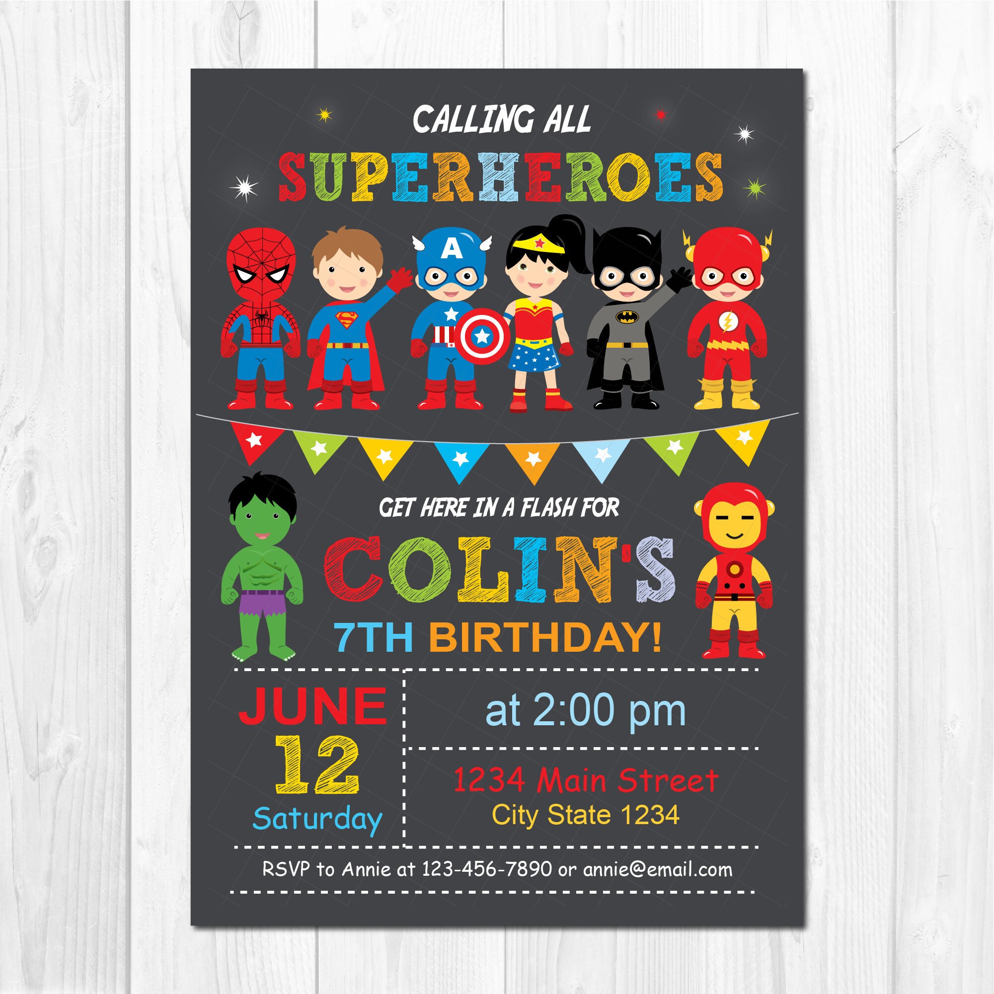 Superheroes Birthday Invitation Avengers Invitation Etsy