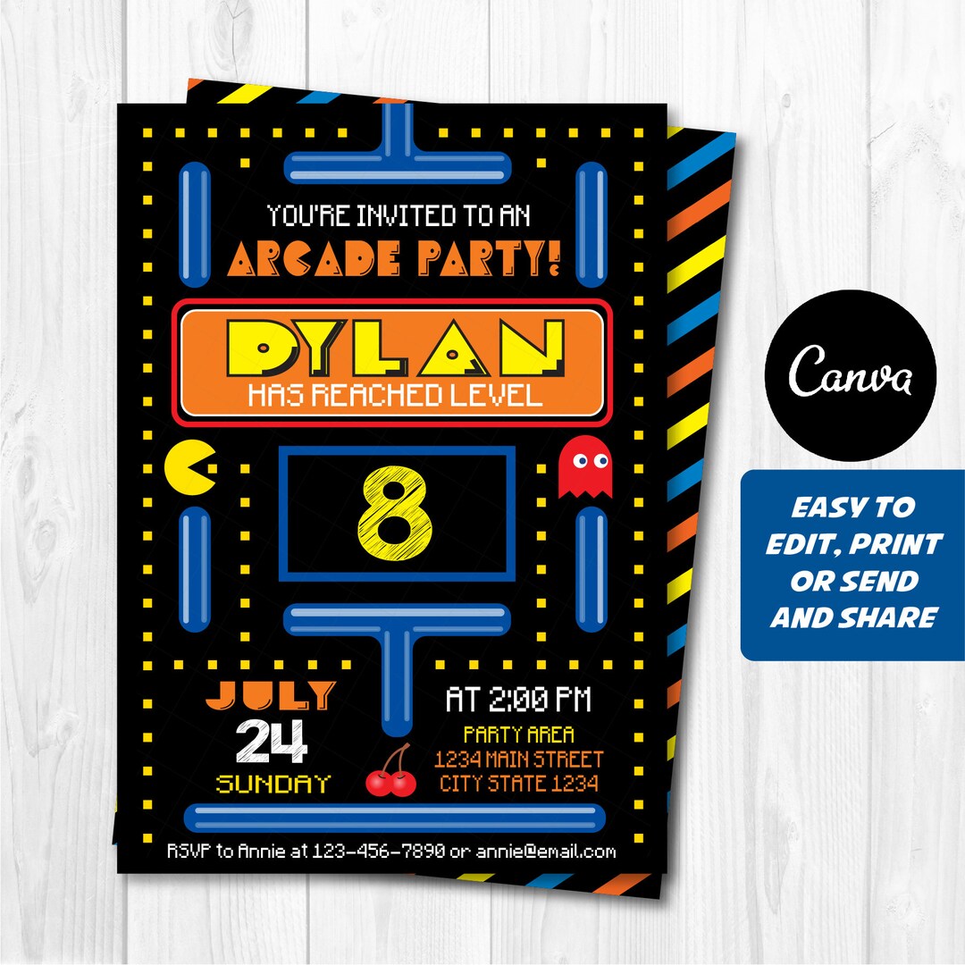 EDITABLE, Arcade Birthday Invitation, Arcade Party, Arcade Invitation ...