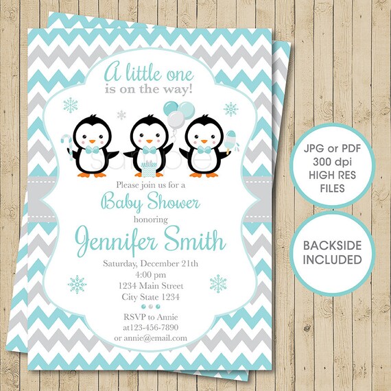 penguin baby shower invitations