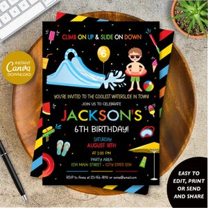 EDITABLE Waterslide Birthday Invitation, Waterslide Party, Waterslide Invitation Boy, Canva template, Instant download