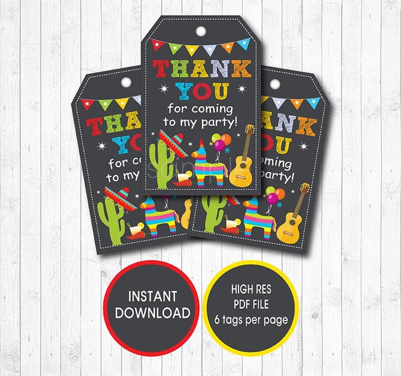 Mexican Fiesta Thank You Tags Birthday Favor Tags Printable - Etsy