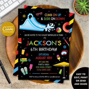 EDITABLE Waterslide Birthday Invitation, Waterpark Invitation boy, Waterslide Invitation Boy, Canva template, INSTANT DOWNLOAD