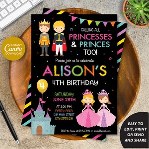 Editable Princes and Princesses Birthday Invitation, Royal party, Royal Birthday Invitation, Prince Invitation, INSTANT DOWNLOAD