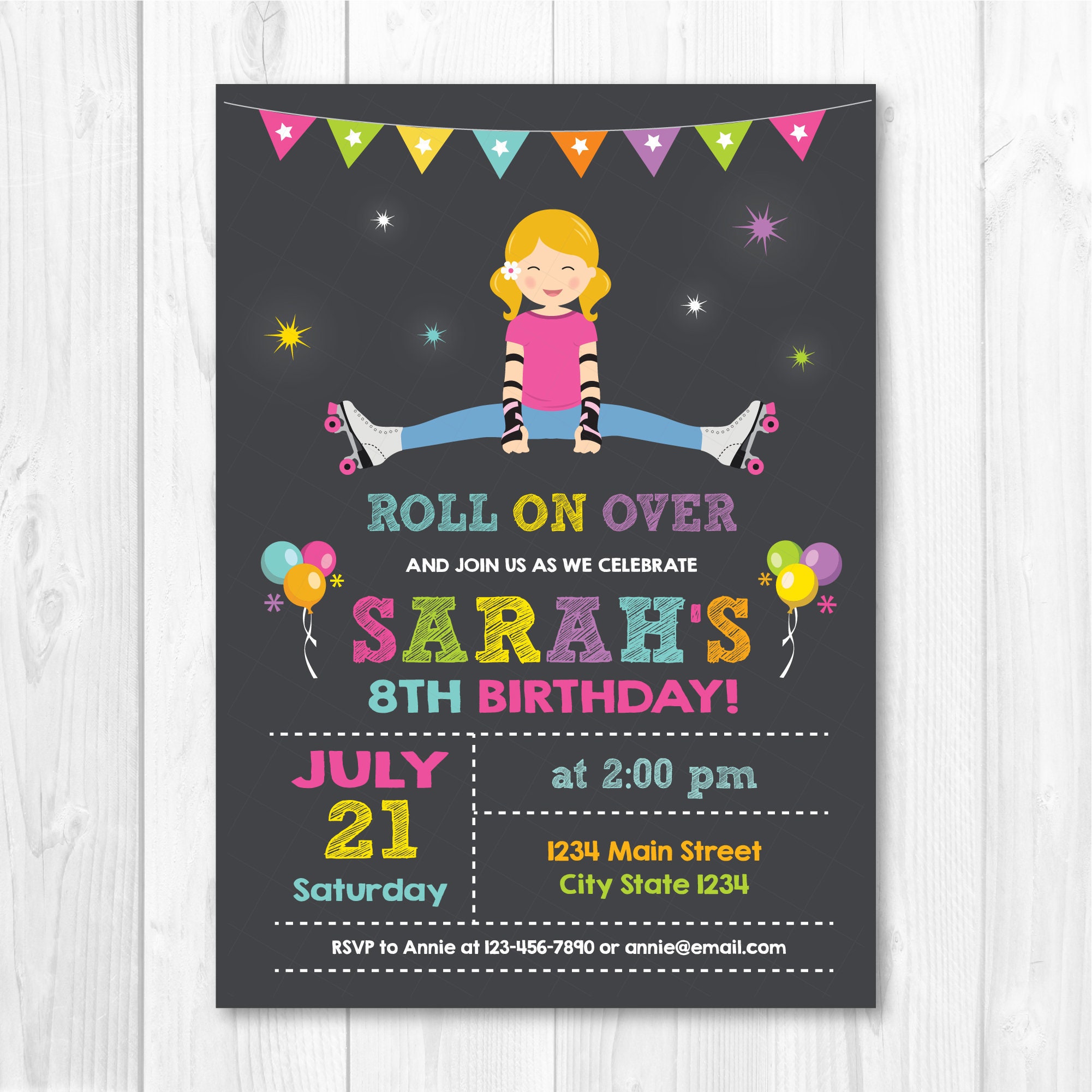 Roller Skating Birthday Invitation Roller Skating Party | Etsy
