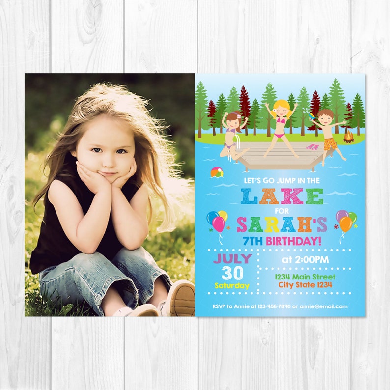 Lake Birthday Invitation Lake Party Girls Birthday Photo Etsy