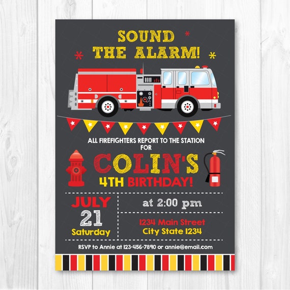 Invitation Danniversaire Firetruck Camion De Pompiers Etsy