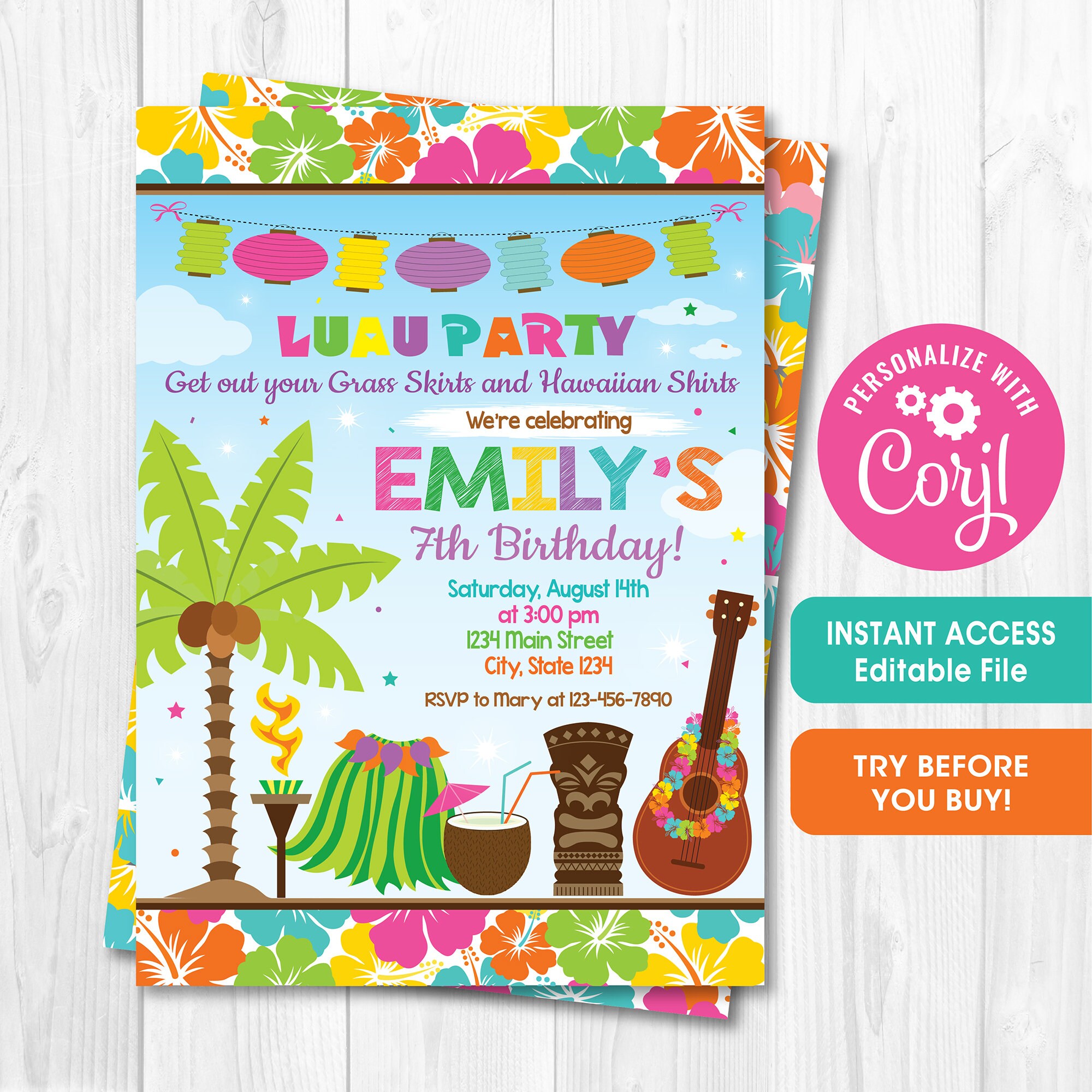 Invitations INSTANT ACCESS Digital Party Invitation Tiki Invitation