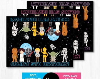 Adornos para bolsas de Star Wars, recuerdos de fiesta de Star Wars, cumpleaños de Star Wars, plantilla de Canva, descarga instantánea