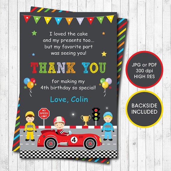 Racing Car Birthday Thank you Card Digital Printable File | Etsy