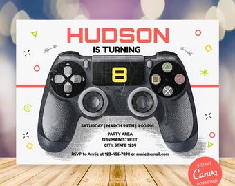 EDITABLE, Video Game Birthday Invitation, Gamer Boy Invitation, Arcade Birthday Party, Canva template, INSTANT DOWNLOAD