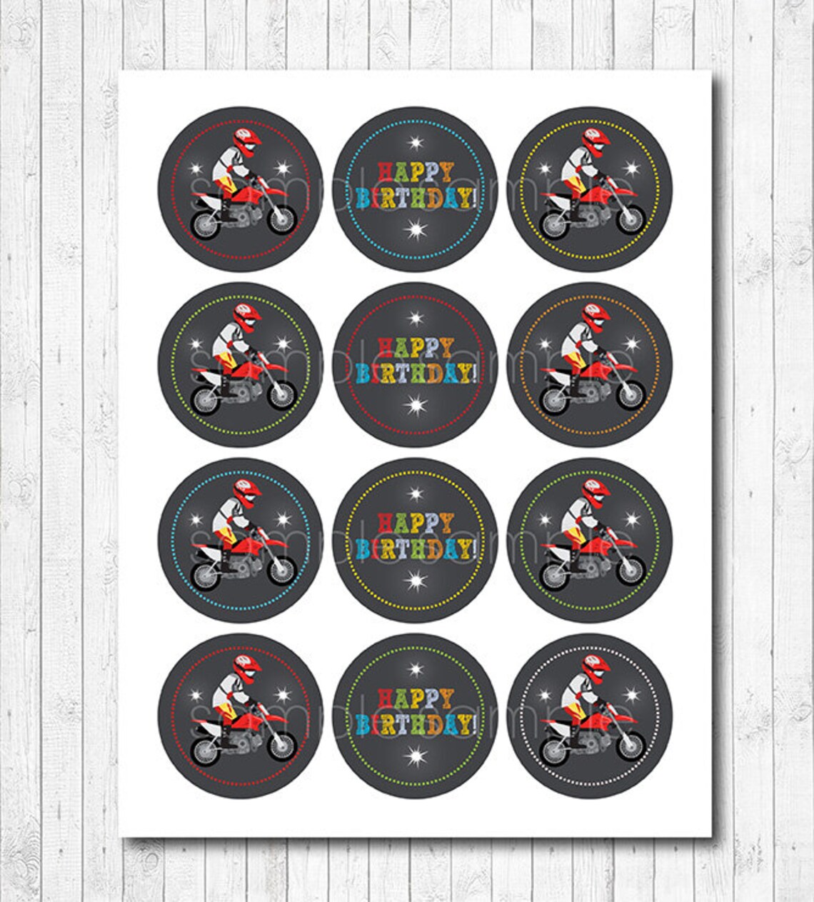 Motocross Cupcake Toppers Motocross Stickers INSTANT Etsy