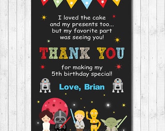 Star Wars Birthday Thank you Card, Boys Birthday, Digital Printable File