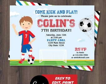 Editable, Soccer Boy Birthday Invitation, Soccer party, Soccer Invitation, Canva template, INSTANT DOWNLOAD