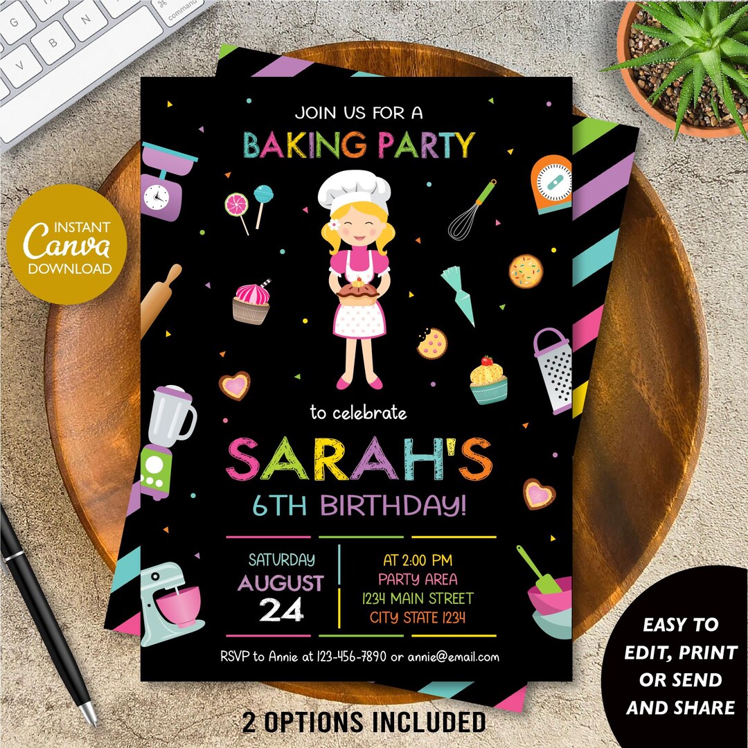 Editable Baking Birthday Party Invitation, Cooking Birthday Invitation ...