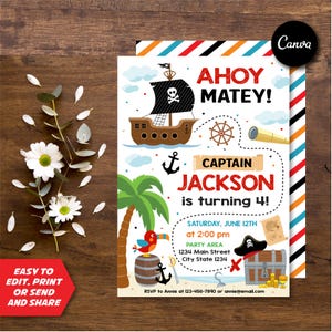 Editable Pirates Birthday Invitation, Pirates party, Pirate Birthday, Canva Template, INSTANT DOWNLOAD