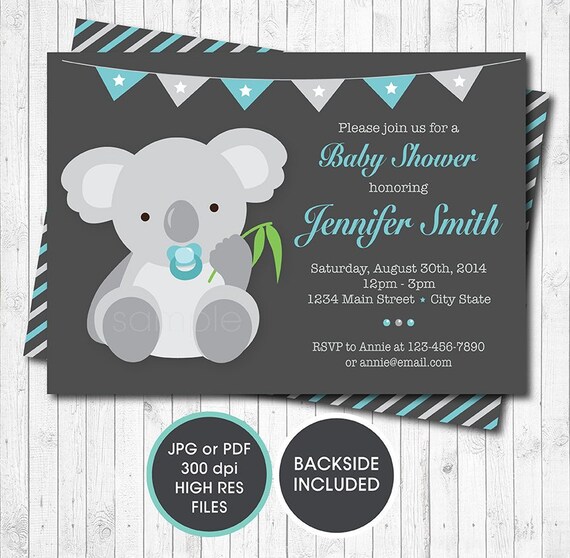 Koala Baby Shower Invitation Baby Boy Digital Printable Etsy Koala Baby Shower Invitation Baby Boy Digital Printable Etsy