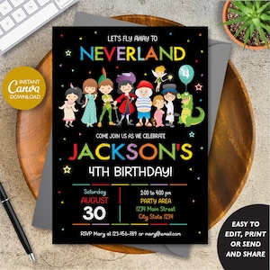Editable Neverland Birthday Invitation, Peter Pan Invitation, Neverland Party, Canva Template, INSTANT DOWNLOAD
