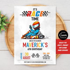 Editable Go Kart Birthday Invitation, Karting Invitation, Race Car Party, Canva template, INSTANT DOWNLOAD image 1