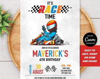 Editable Go Kart Birthday Invitation, Karting Invitation, Race Car Party, Canva template, INSTANT DOWNLOAD