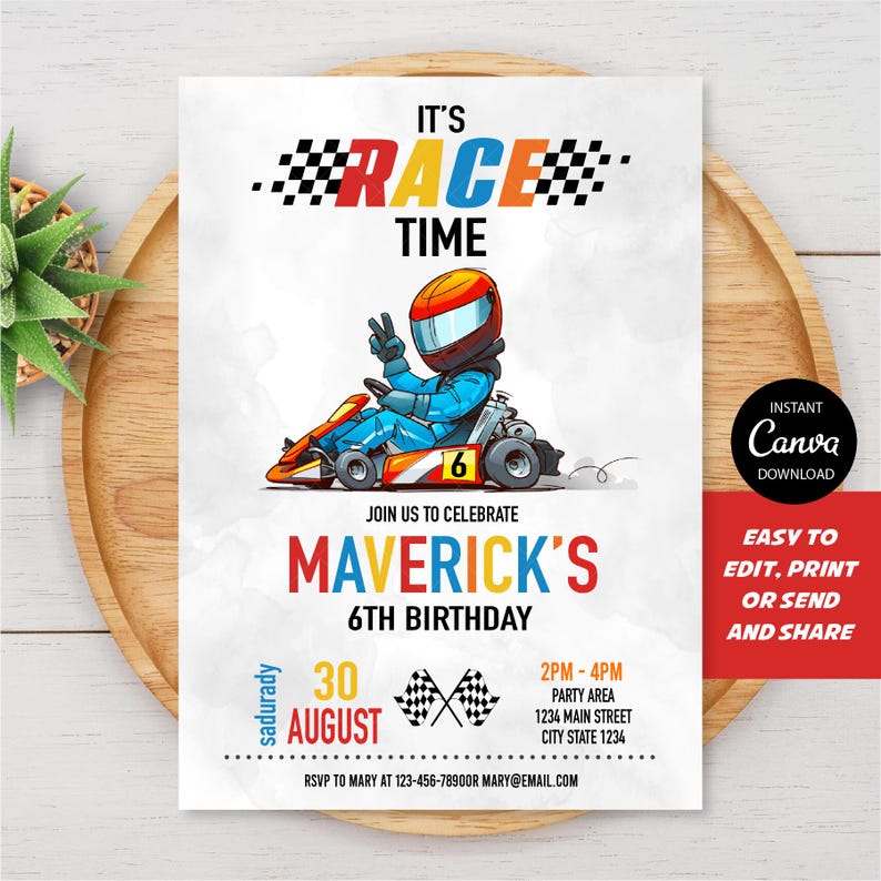 Editable Go Kart Birthday Invitation, Karting Invitation, Race Car Party, Canva template, INSTANT DOWNLOAD image 1