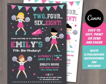 EDITABLE, Cheerleaders Birthday Invitation, Cheerleaders  Party, Cheerleaders Invitation, Canva template, INSTANT DOWNLOAD