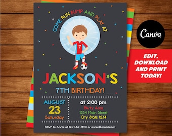 Editable, Bubble Soccer Birthday Invitation, Bubble Soccer Party, Canva Template, INSTANT DOWNLOAD