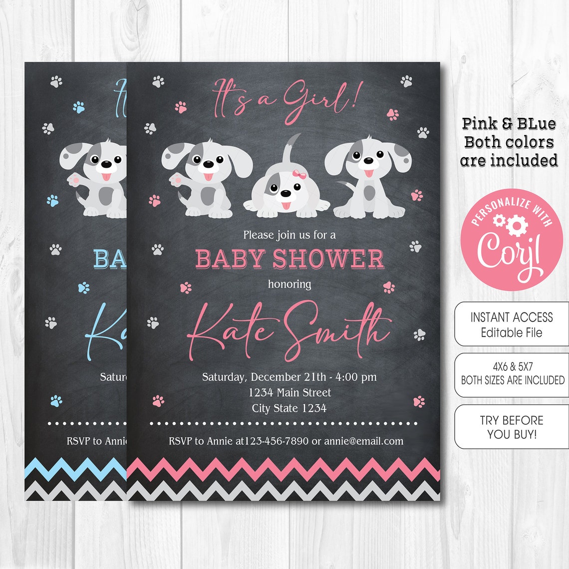 EDITABLE Puppies Baby Shower Invitation Puppies Invitation Etsy