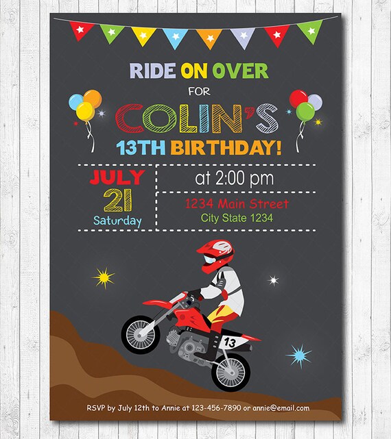 Invitation Danniversaire De Motocross Invitation De Etsy