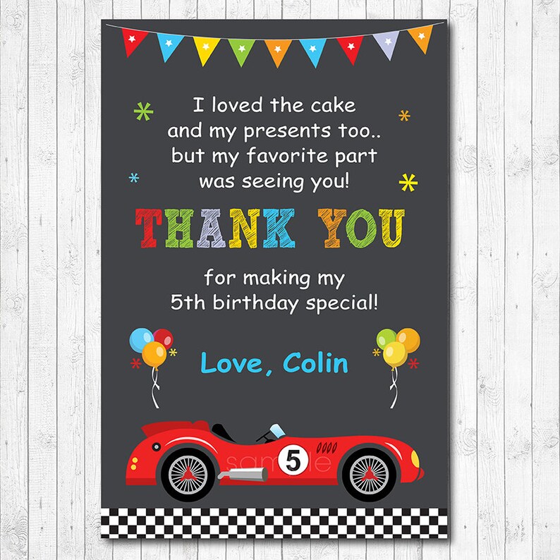 Racing Car Birthday Thank You Card Digital Printable File - Etsy