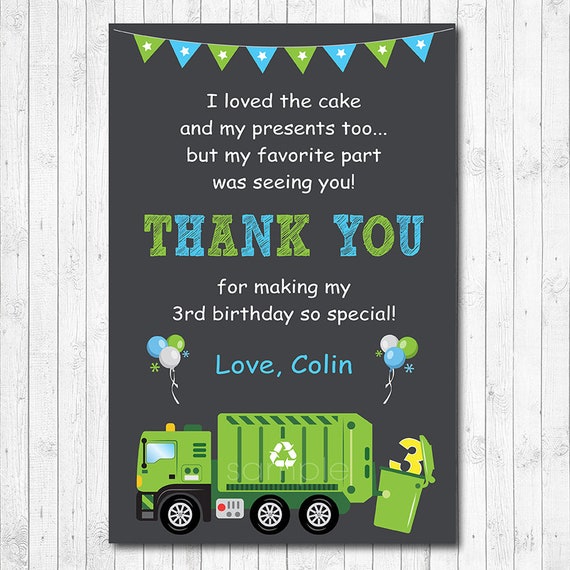 Garbage Truck Anniversaire Merci Carte Carte Imprimable Etsy France