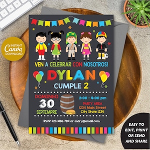 Editable, El Chavo del Ocho Party Invitation, Chilindrina Invitacion, Chavo del Ocho Birthday, Chalkboard, Canva Template, INSTANT DOWNLOAD