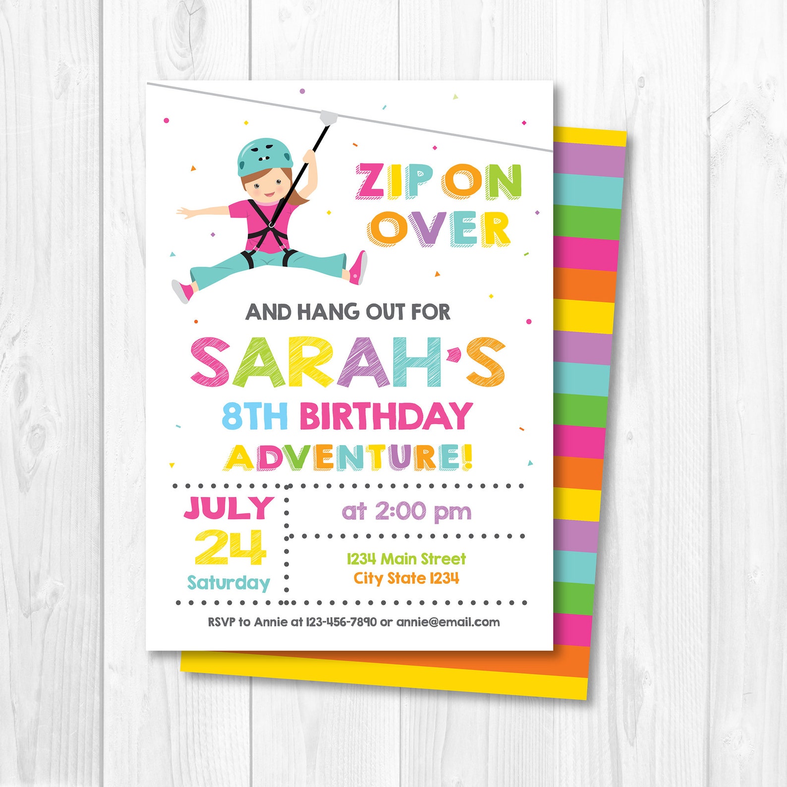 Editable Zipline Birthday Invitation Outdoor Adventure Etsy