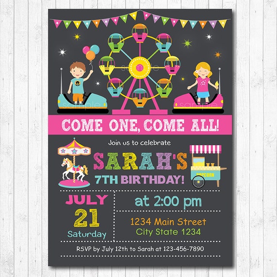 Parque de atracciones niñas invitación de cumpleaños - Etsy México Parque de atracciones niñas invitación de cumpleaños - Etsy México