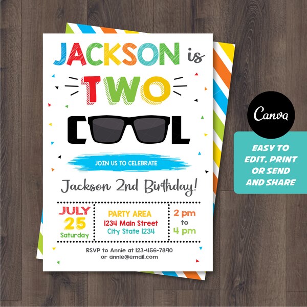 Editable, Two Cool Birthday Invitation, Two Cool Invitation, Two Cool party, Canva Template, INSTANT DOWNLOAD