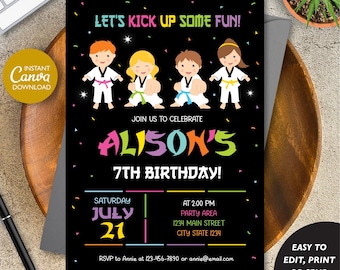Editable Taekwondo Birthday Invitation Girl, Taekwondo Party, Karate Birthday Invitation Girl, Canva template, INSTANT DOWNLOAD