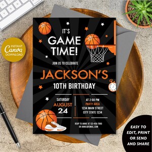 Editable, Basketball Birthday Invitation, Basketball party, Basketball Invitation Boy, Canva template, INSTANT DOWNLOAD