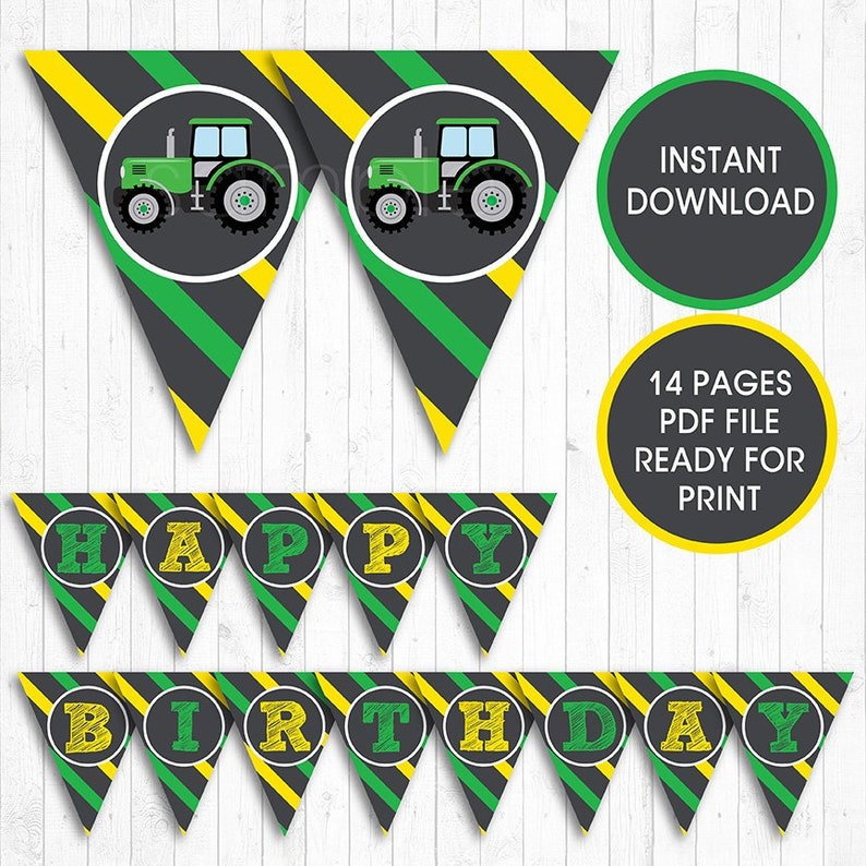 Tractor Birthday Banners Tractor Bunting Flags INSTANT - Etsy