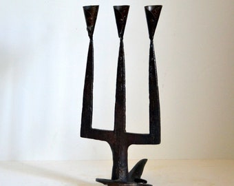 French brutalist 3-branched candelabra