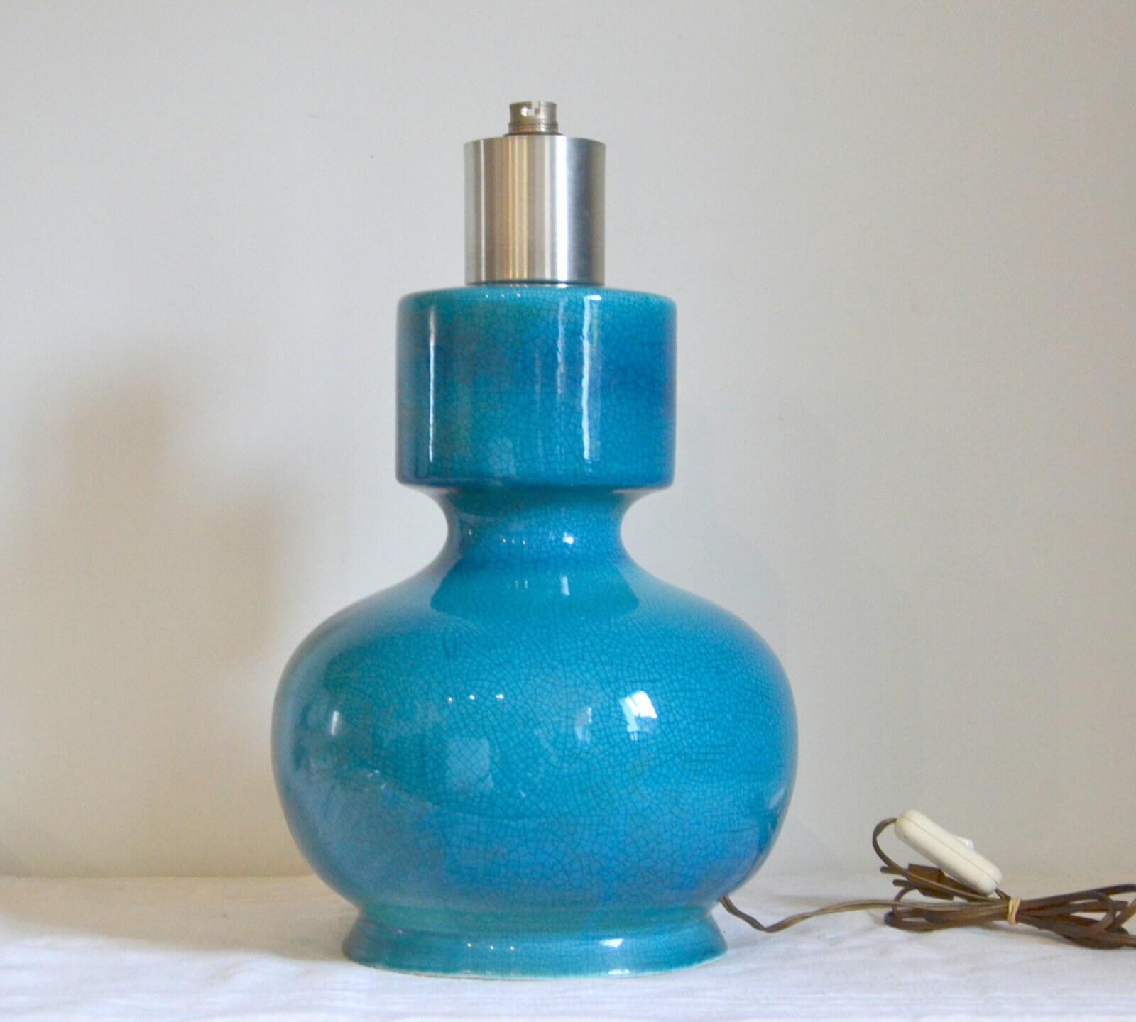 Lampe Turquoise en Céramique Craquelée Des Année 1970 Française