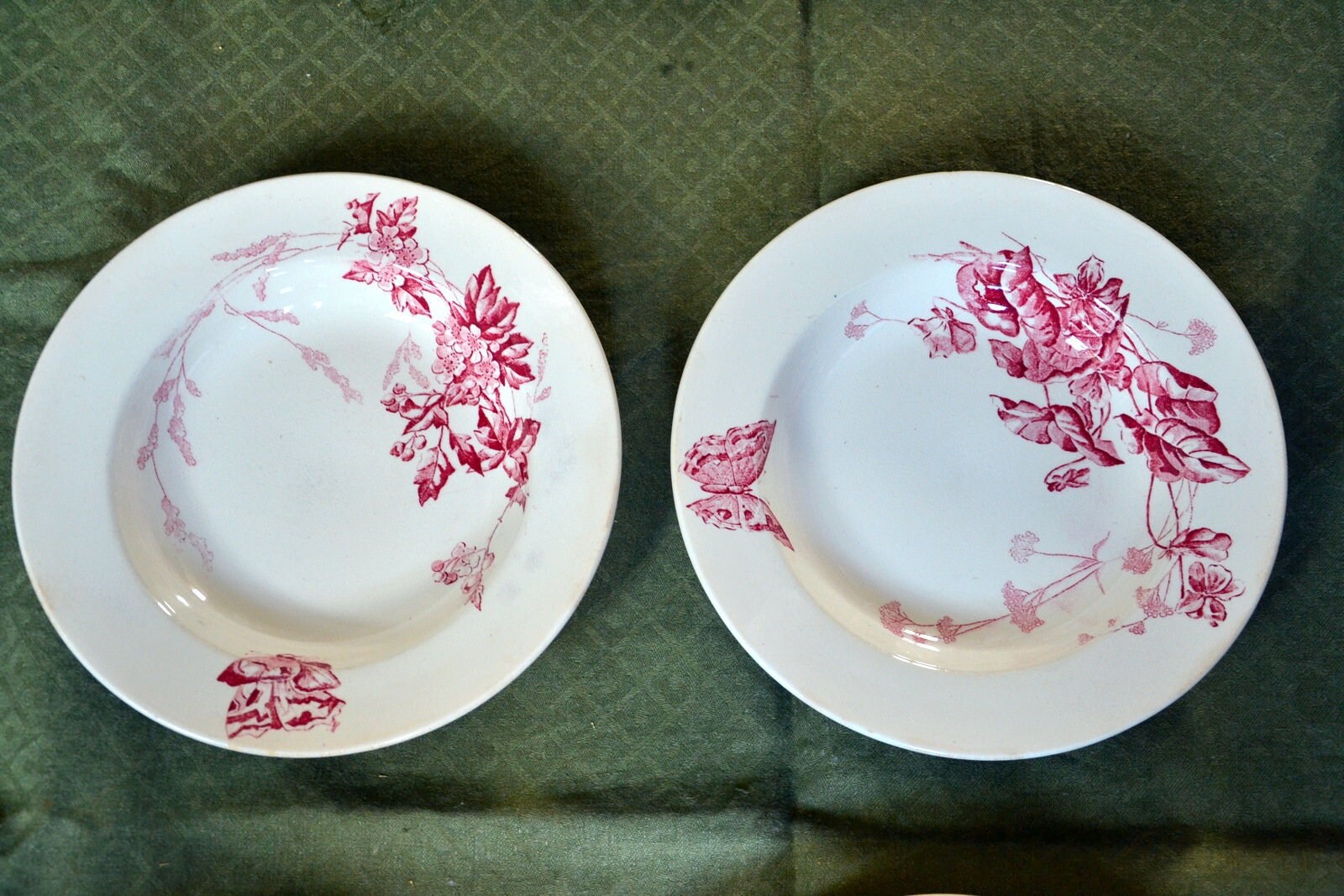 2 Antique 19Eme Assiettes Creuse Terre de Fer Vieillard Bordeaux/Transferware