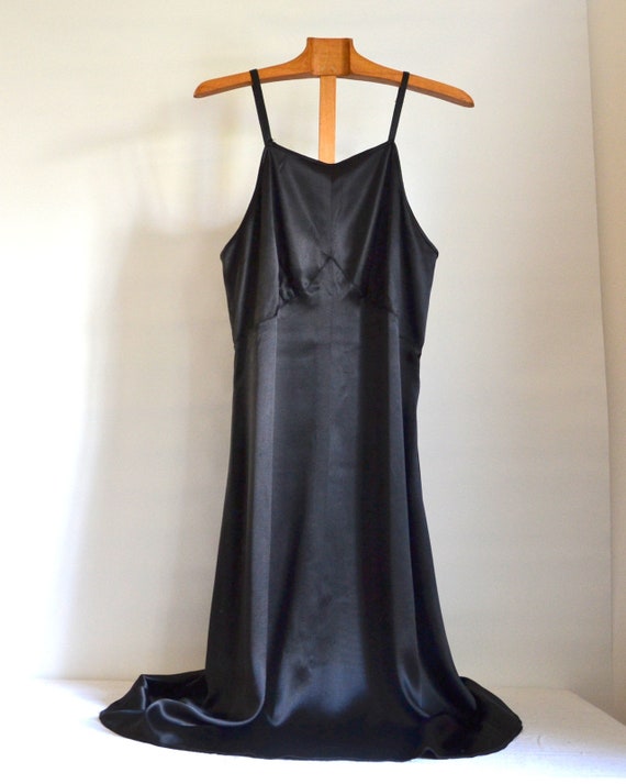 women's silk satin dress / lingerie / black/1950s - image 4