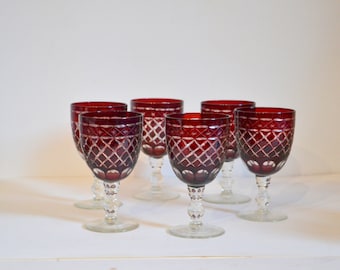 engraved burgundy colored stemmed glass