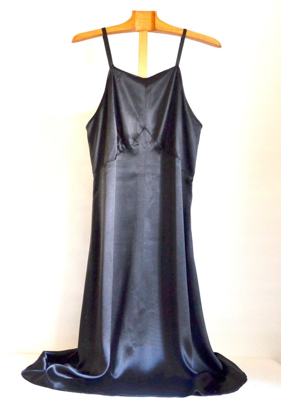 women's silk satin dress / lingerie / black/1950s - image 1