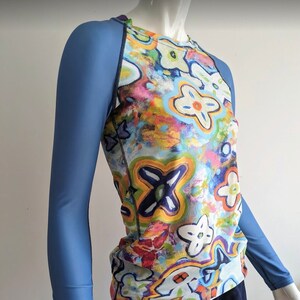 FLORAL WOMEN&#39;S RASHGUARD -Flower Power Floral Print - Long sleeve Athletic Top - Cooling Top - Sun Protection Top with Flowers - Activewear