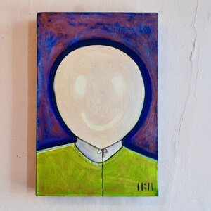 Sorriso - opera d'arte originale su tela - testa di palloncino che si illumina al buio con sorriso