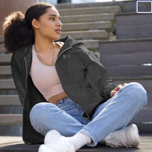 UNISEX FLEECE HOODIE | Zip Up with Pockets, Embroidered in Silver - Premium Quality Hoodie in Black or Grey - Essential