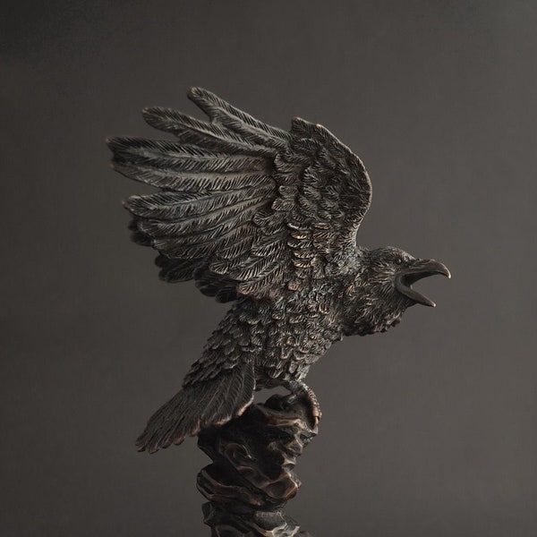 Raven Bronze Sculpture,Huginn Muninn sculpture, Handmade Raven Figurine