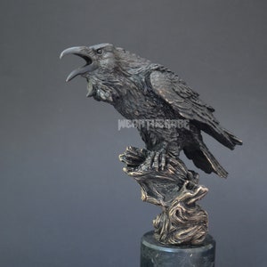 Raven Bronze Sculpture,Huginn Muninn sculpture, Handmade Raven Figurine